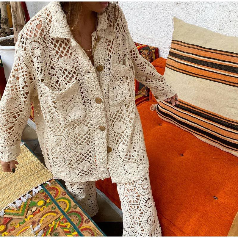 Women's Open Knit Cardigan – Lattice Lapel Layering Piece