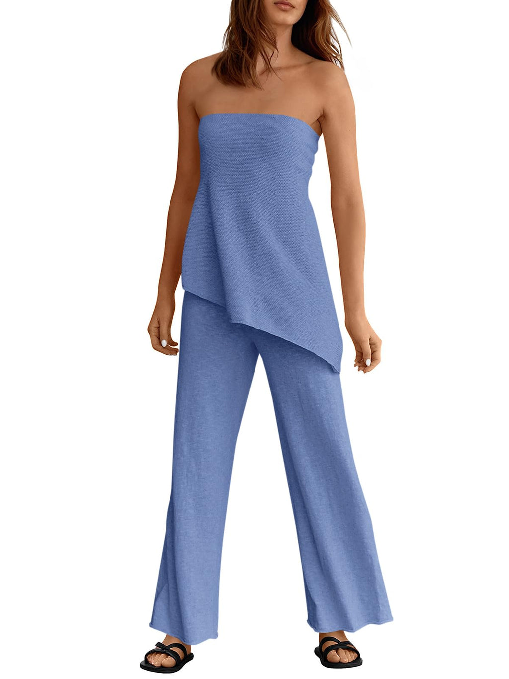 Asymmetrical Tube Top & Wide-Leg Pants Set