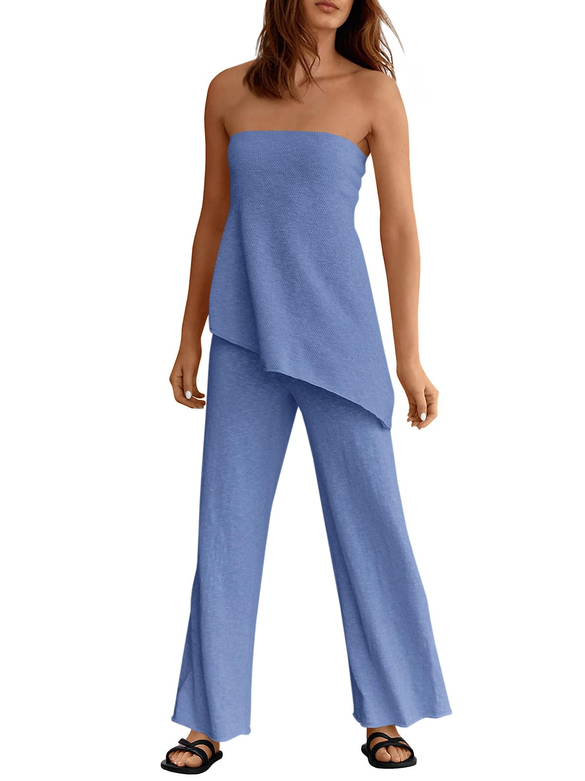Asymmetrical Tube Top & Wide-Leg Pants Set