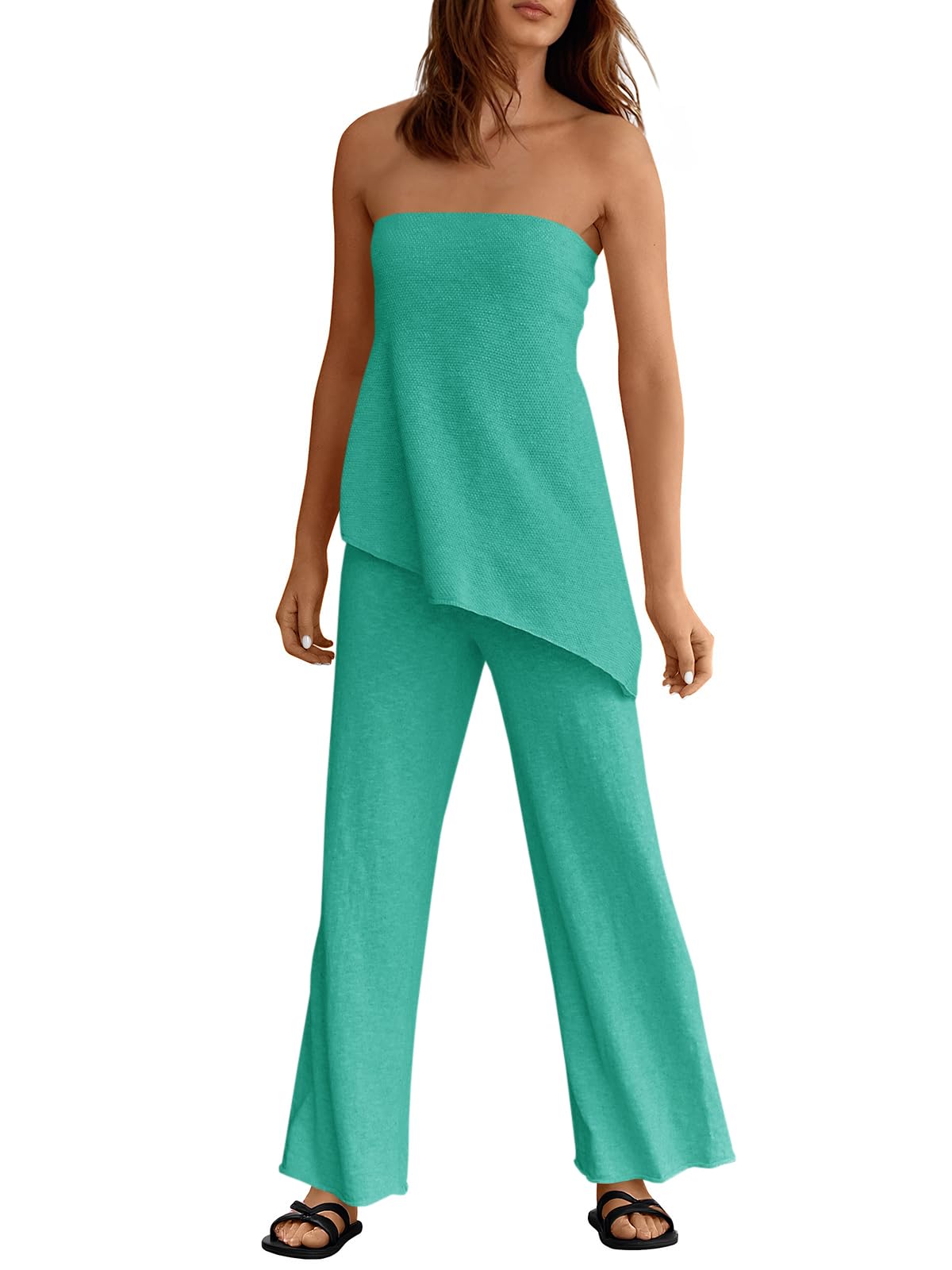 Asymmetrical Tube Top & Wide-Leg Pants Set