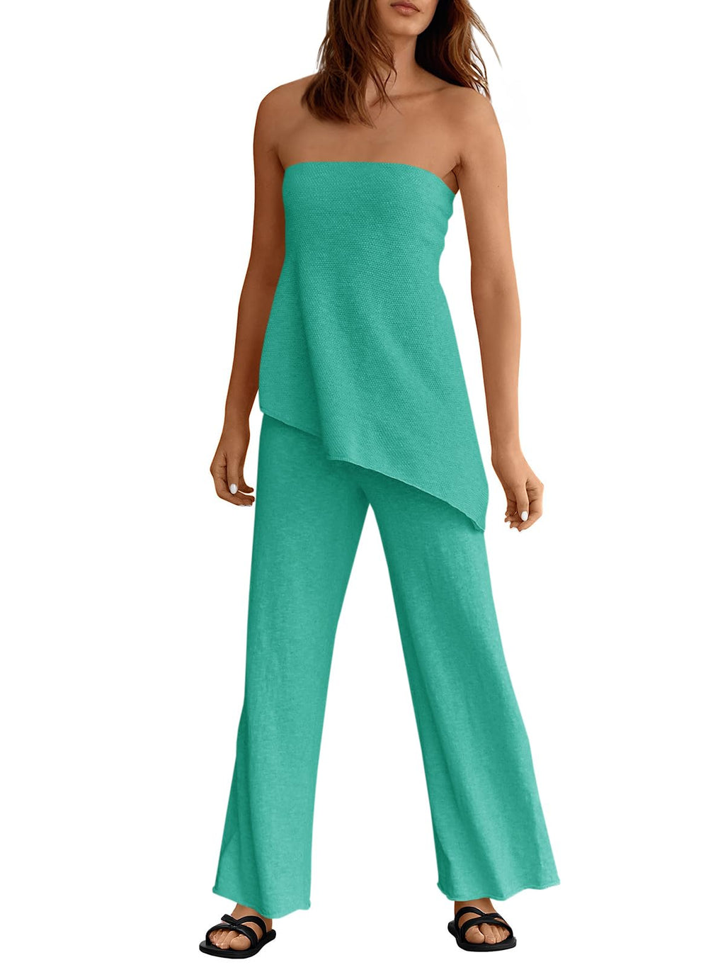 Asymmetrical Tube Top & Wide-Leg Pants Set