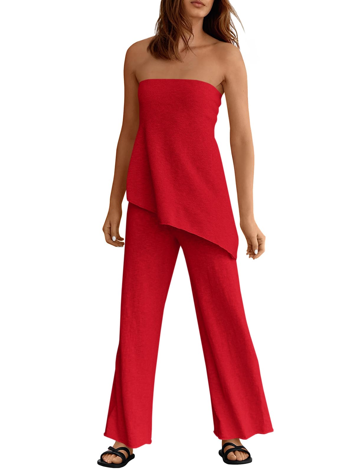 Asymmetrical Tube Top & Wide-Leg Pants Set