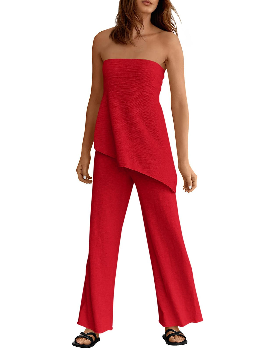 Asymmetrical Tube Top & Wide-Leg Pants Set