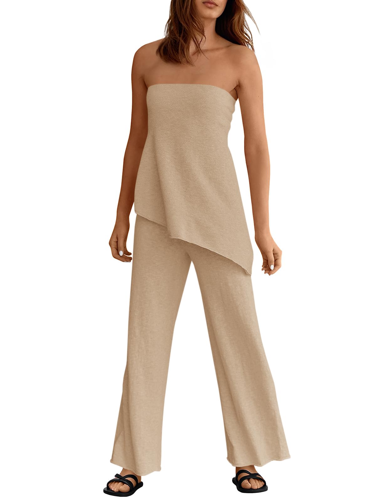 Asymmetrical Tube Top & Wide-Leg Pants Set