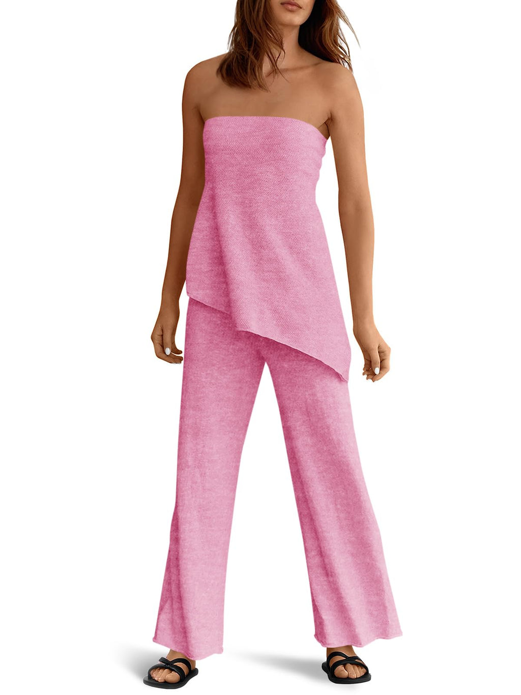 Asymmetrical Tube Top & Wide-Leg Pants Set