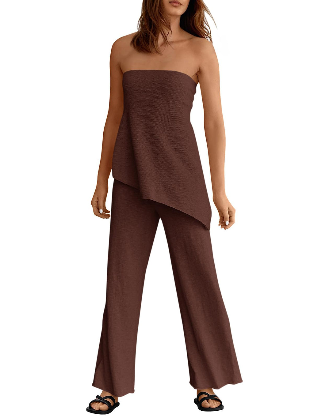 Asymmetrical Tube Top & Wide-Leg Pants Set