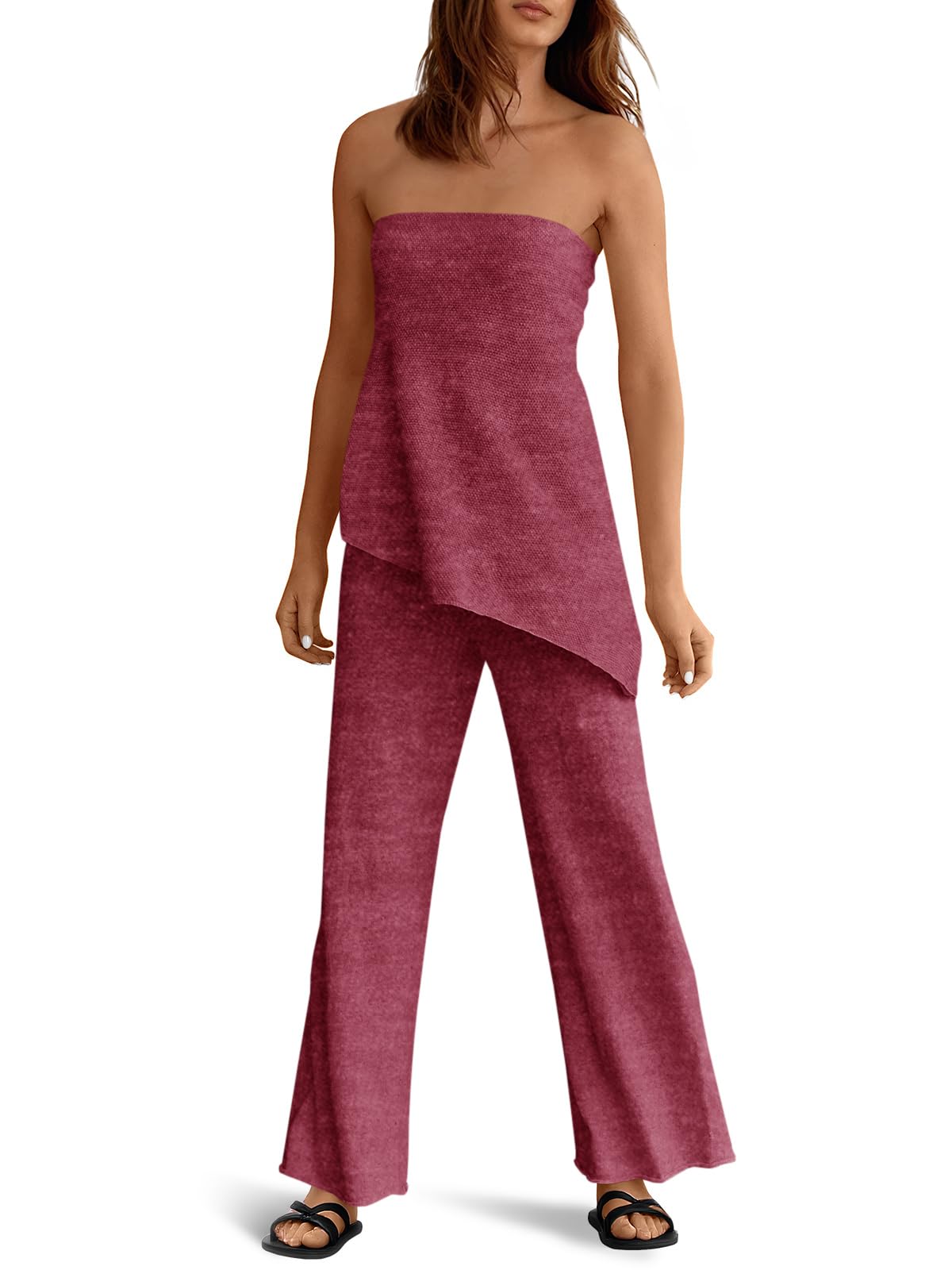 Asymmetrical Tube Top & Wide-Leg Pants Set