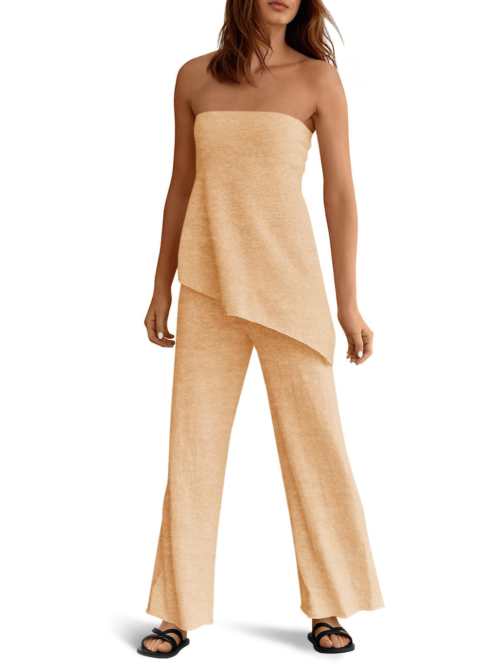 Asymmetrical Tube Top & Wide-Leg Pants Set