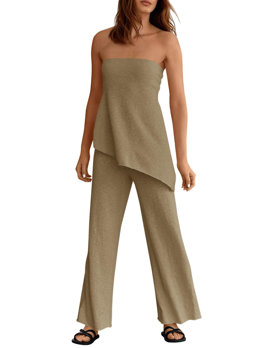 Asymmetrical Tube Top & Wide-Leg Pants Set