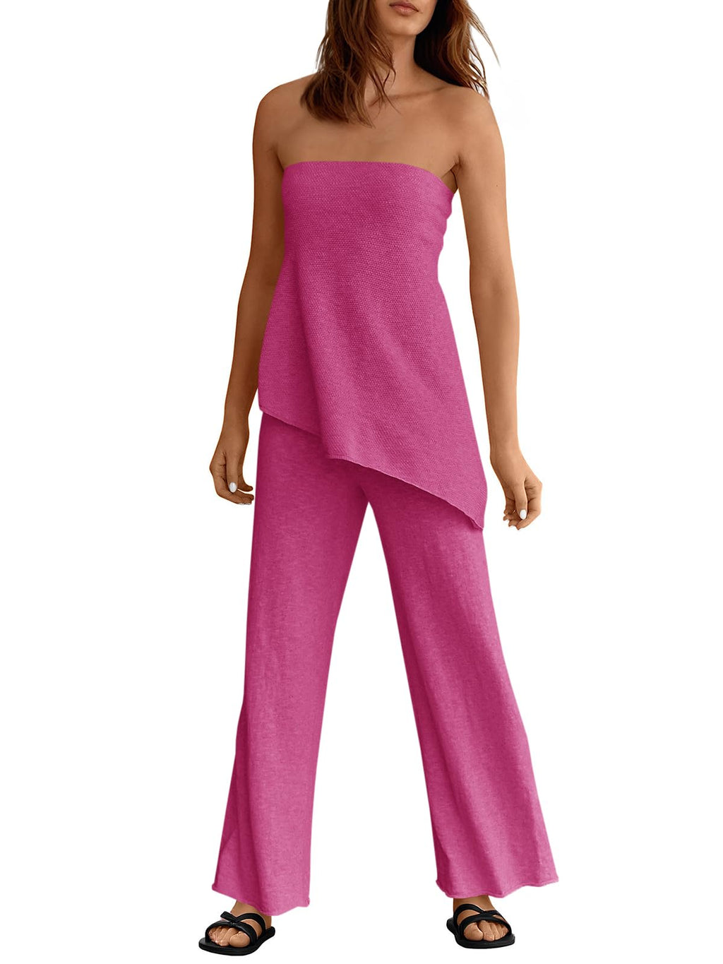 Asymmetrical Tube Top & Wide-Leg Pants Set