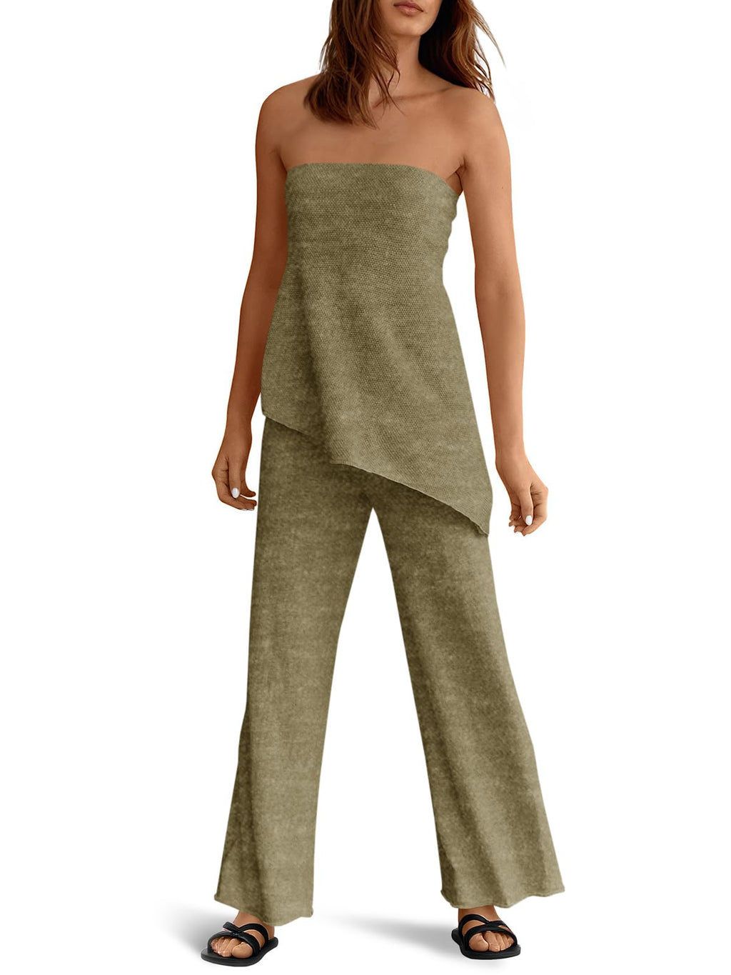 Asymmetrical Tube Top & Wide-Leg Pants Set