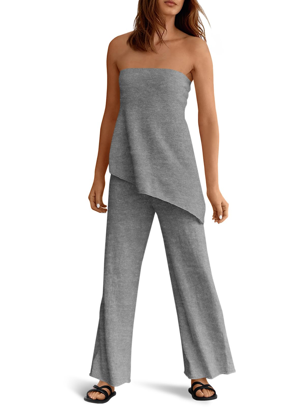 Asymmetrical Tube Top & Wide-Leg Pants Set