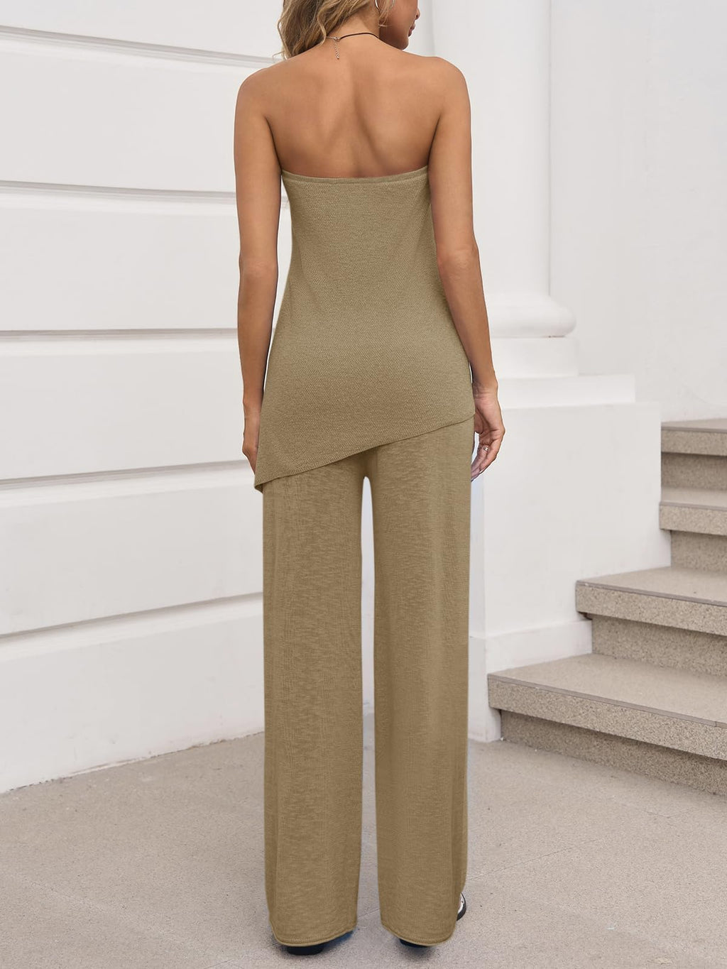Asymmetrical Tube Top & Wide-Leg Pants Set