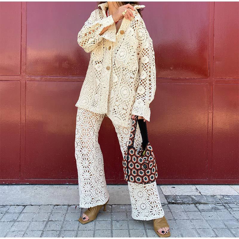 Women's Open Knit Cardigan – Lattice Lapel Layering Piece