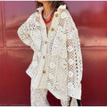 Women's Open Knit Cardigan – Lattice Lapel Layering Piece