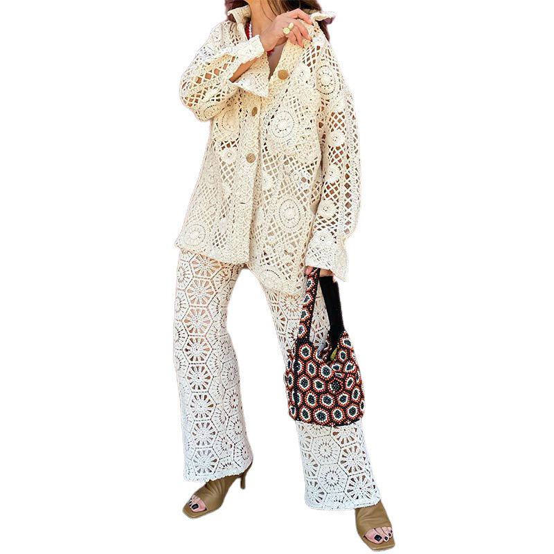 Women's Open Knit Cardigan – Lattice Lapel Layering Piece